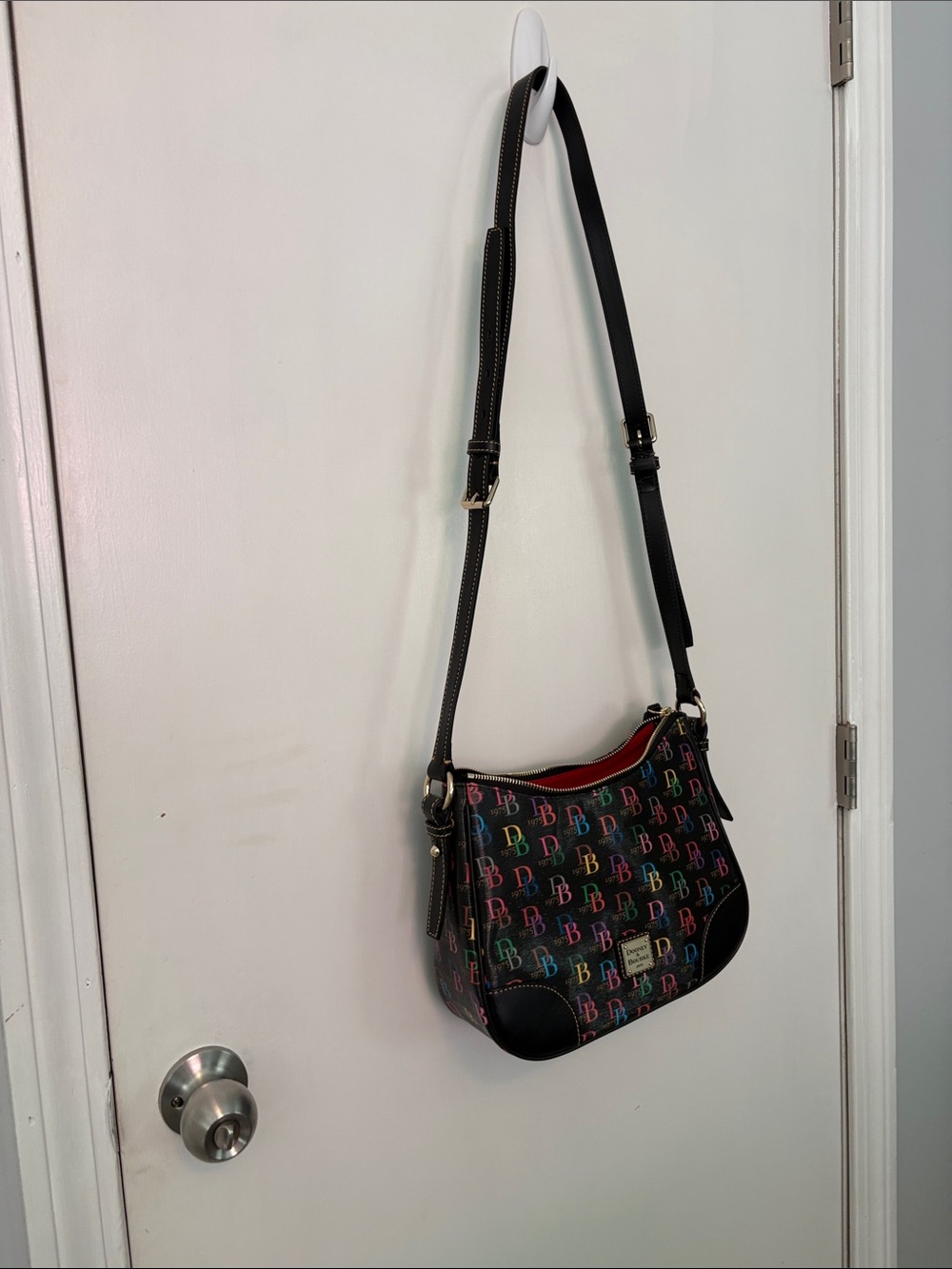 Dooney & Bourke Black Multicolor DB Logo Crossbody with Red Trim